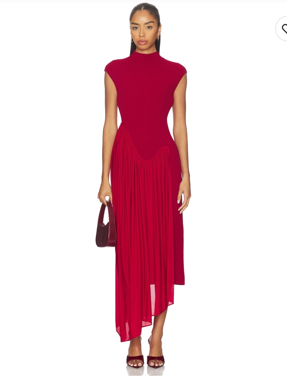 ET OCHS Lipstick Red High-Low Pleated Midi dress